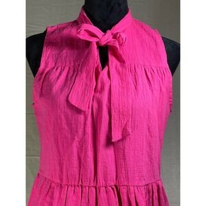 LILI SIDONIO Dress Hot Pink Sleeveless Tie Neck Ruffle Hem Arty‎ Urban Pop chic